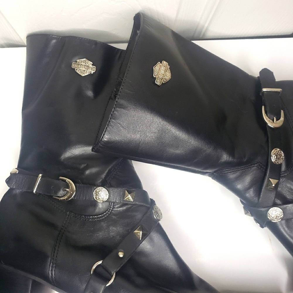 Harley-Davidson moto studed strap zip boots size 9